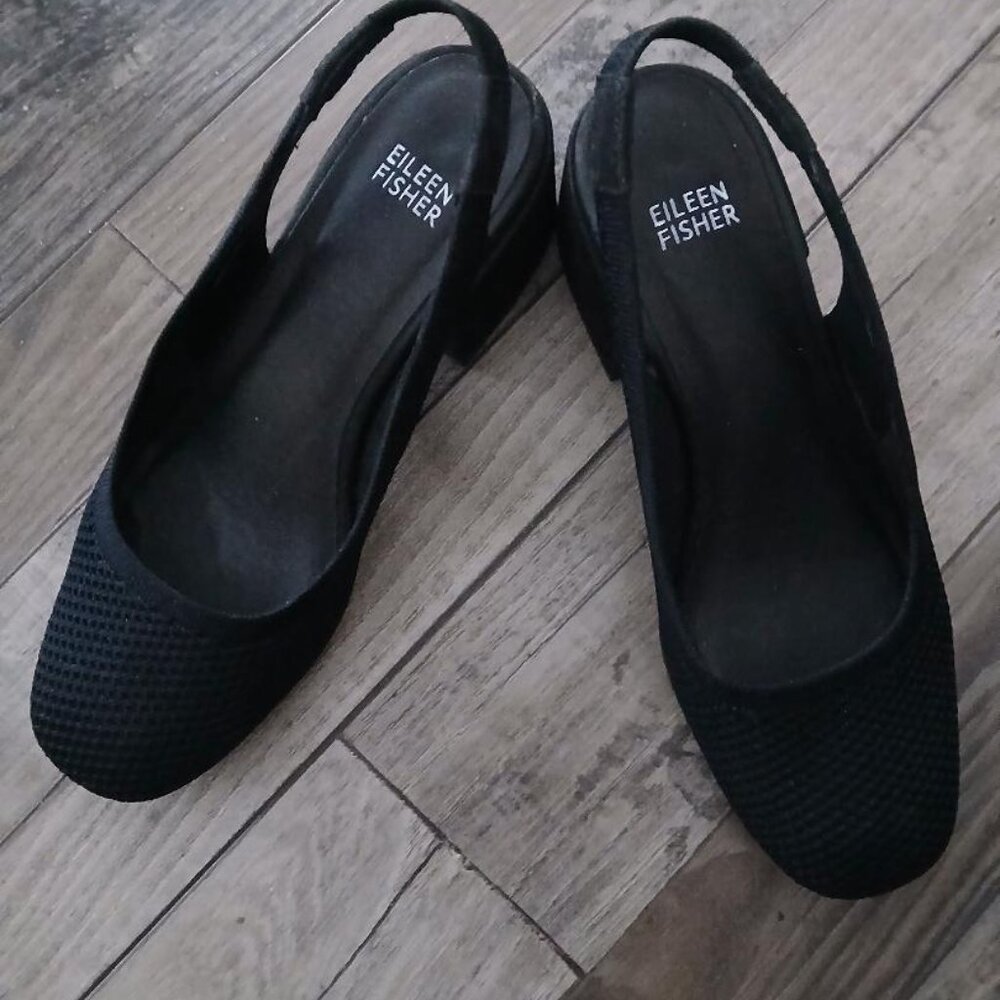 Eileen Fisher Black Knit Slingbacks w/ Block Heel 1 3/4"  best for size 7